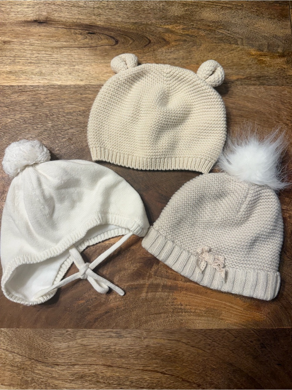 Jacadi Cream and Off-White Knit Kids Hat Set
